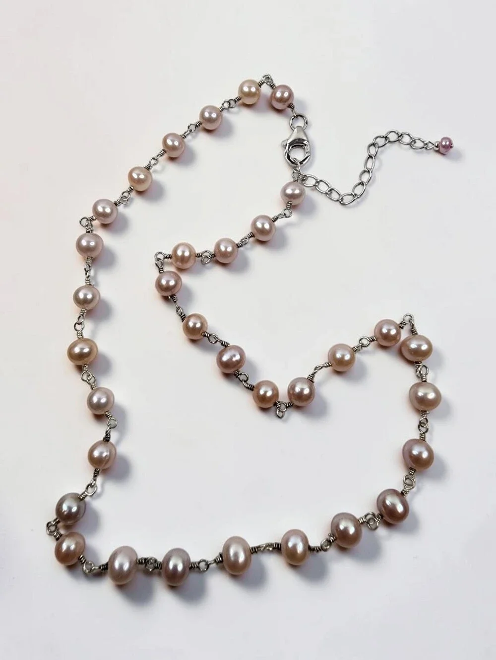Dainty Vintage Pearl Necklace Pale Pink 925 Sterling Silver and Chain Extender